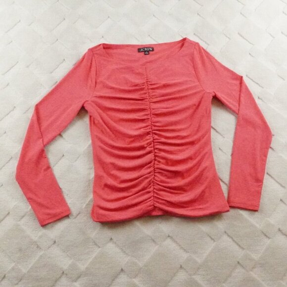 J.Crew Ruched long-sleeve matte jersey top Womens Small Pink - Picture 1 of 9